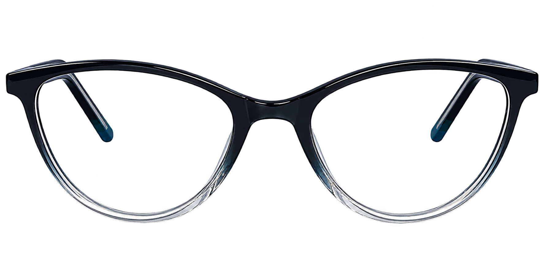 Black Crystal Cat Eye Eyeglasses with Clear Lower Rim eyewear