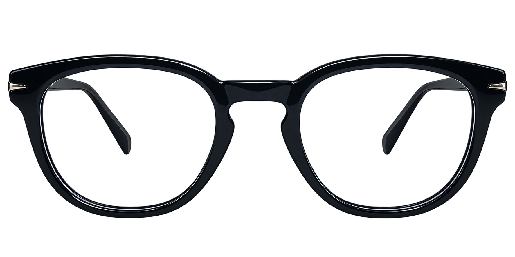 Black Rounded/Oval Eyeglasses with Gold Temple Detail eyewear