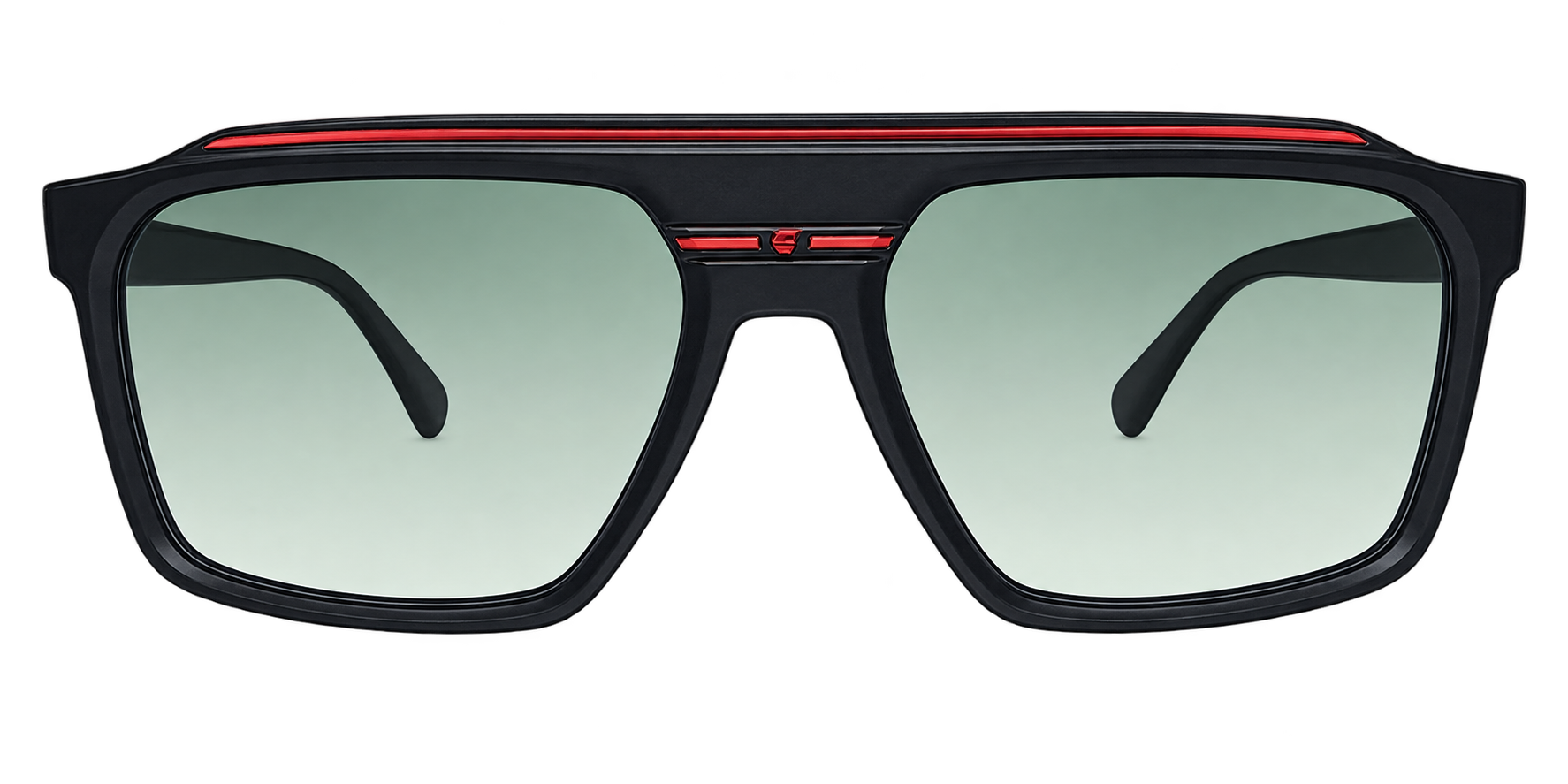 Black Rectangular Sunglasses with Green Gradient Lenses eyewear