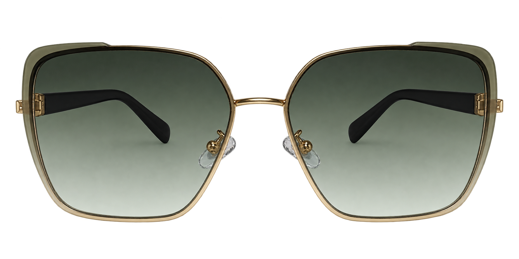 Gold Square Sunglasses Featuring Green Gradient Lenses eyewear