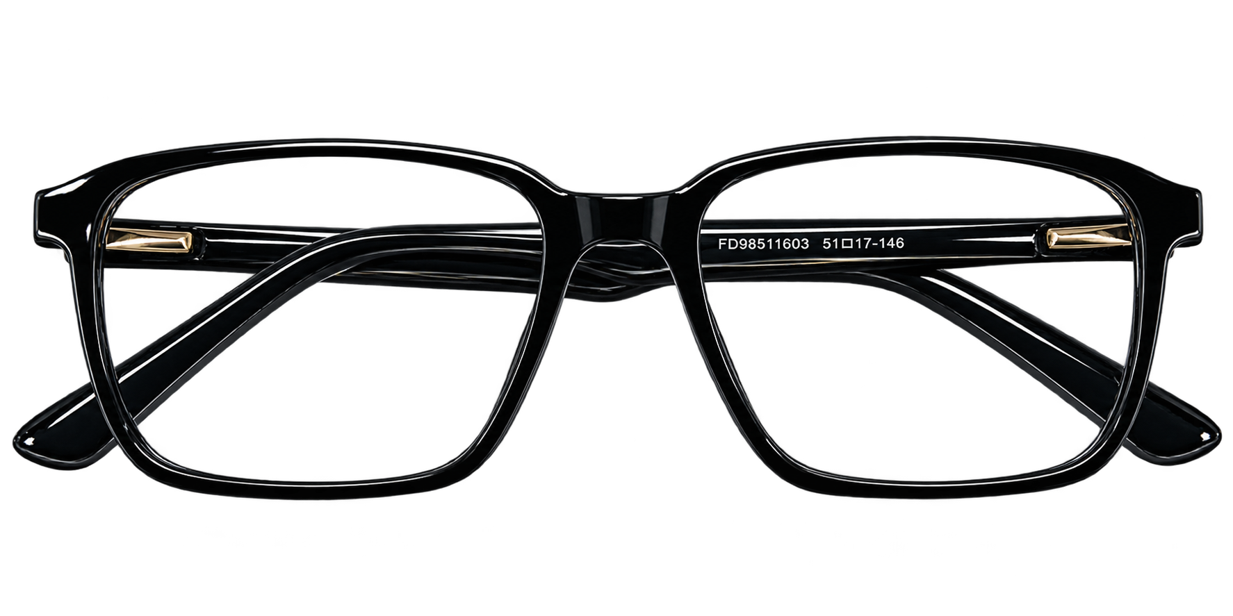 Black Rectangular Eyeglasses with Glossy Full-Rim Frame eyewear