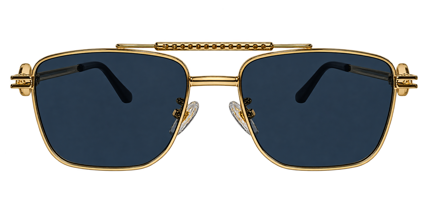Gold Rectangular Sunglasses with Dark Blue Lens Style eyewear