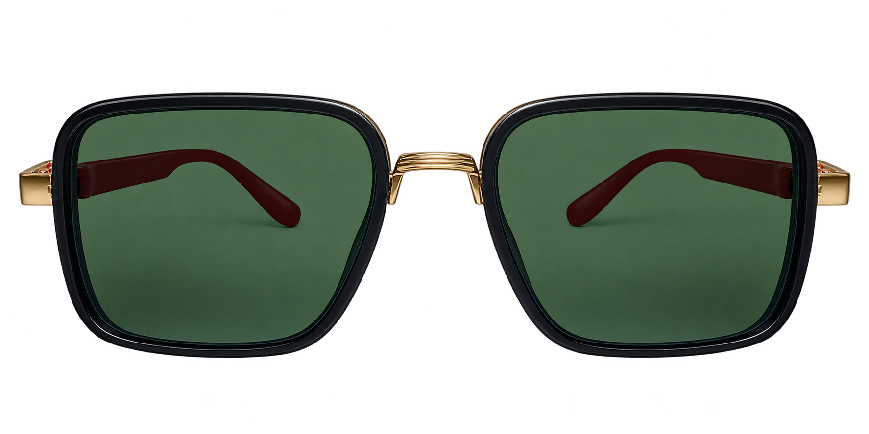 Black Square Sunglasses with Green Lenses eyewear